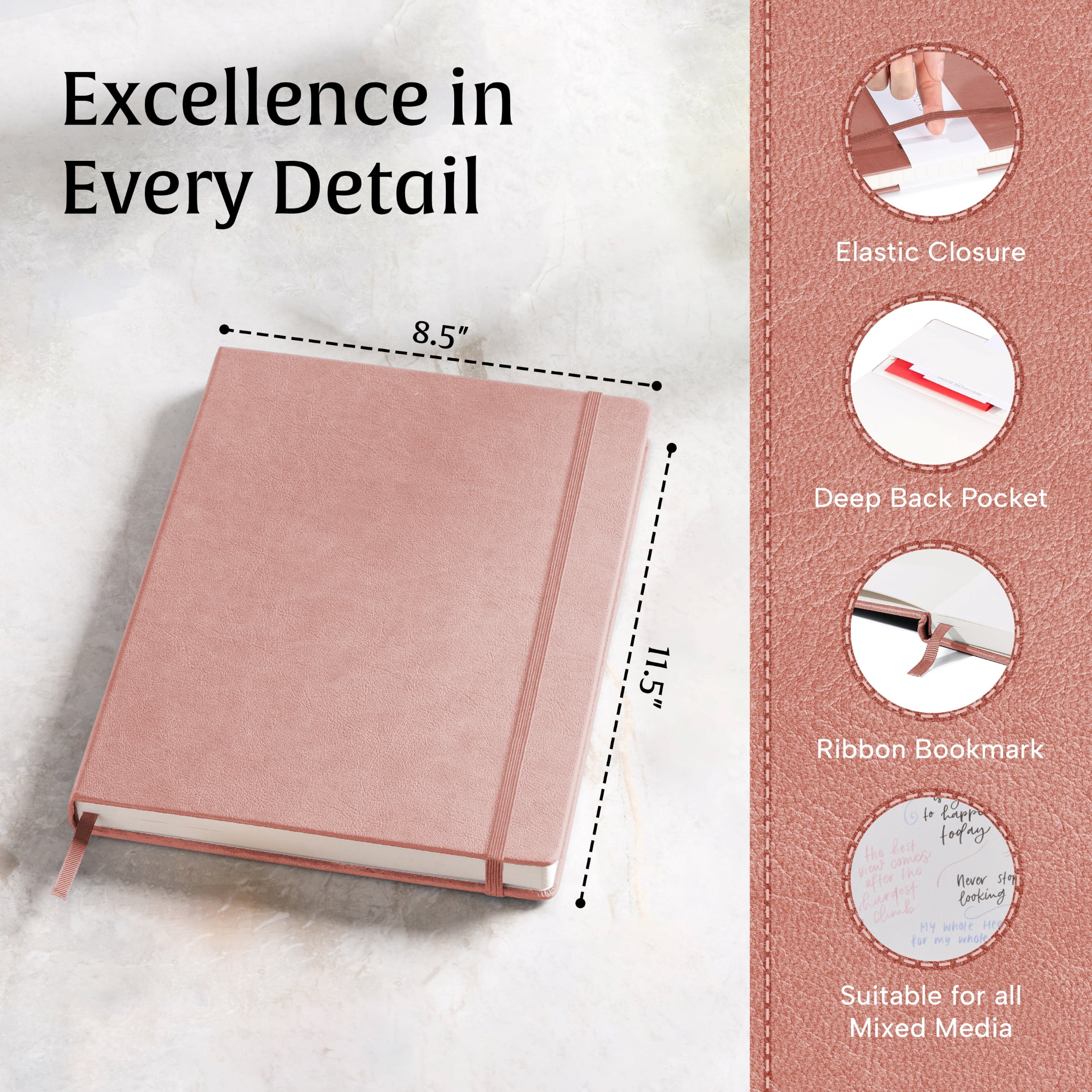 Beechmore Books A4 Sketchbook – 8.5x11" Premium Vegan Leather Bound Large Sketch Book Hardcover With 156 Thick 160gsm Perforated Ivory Pages, Blank Sketch Pad, Gift Boxed, Back Pocket Ribbon Bookmark