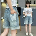 thumbnail image 2 of Shorts en Denim pour Filles Tenue Décontractée d'Été Design Nœud Papillon Mince Confortable Extensible pour Usage Quotidien Rue Âge 5 12, 2 of 6