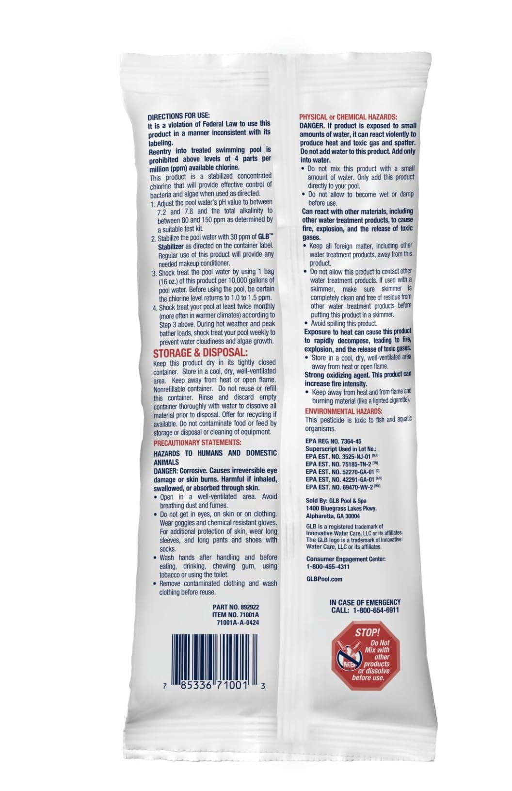 GLB Granular Chlorine 71001A 24 LB 1 LB x 24 - Stabilized Fast Dissolving Pool Sanitizer, Calcium-Free, Shock Treatment Ready, with My Garden Pool Test Strips & Skimmer Socks and Scum Sponge