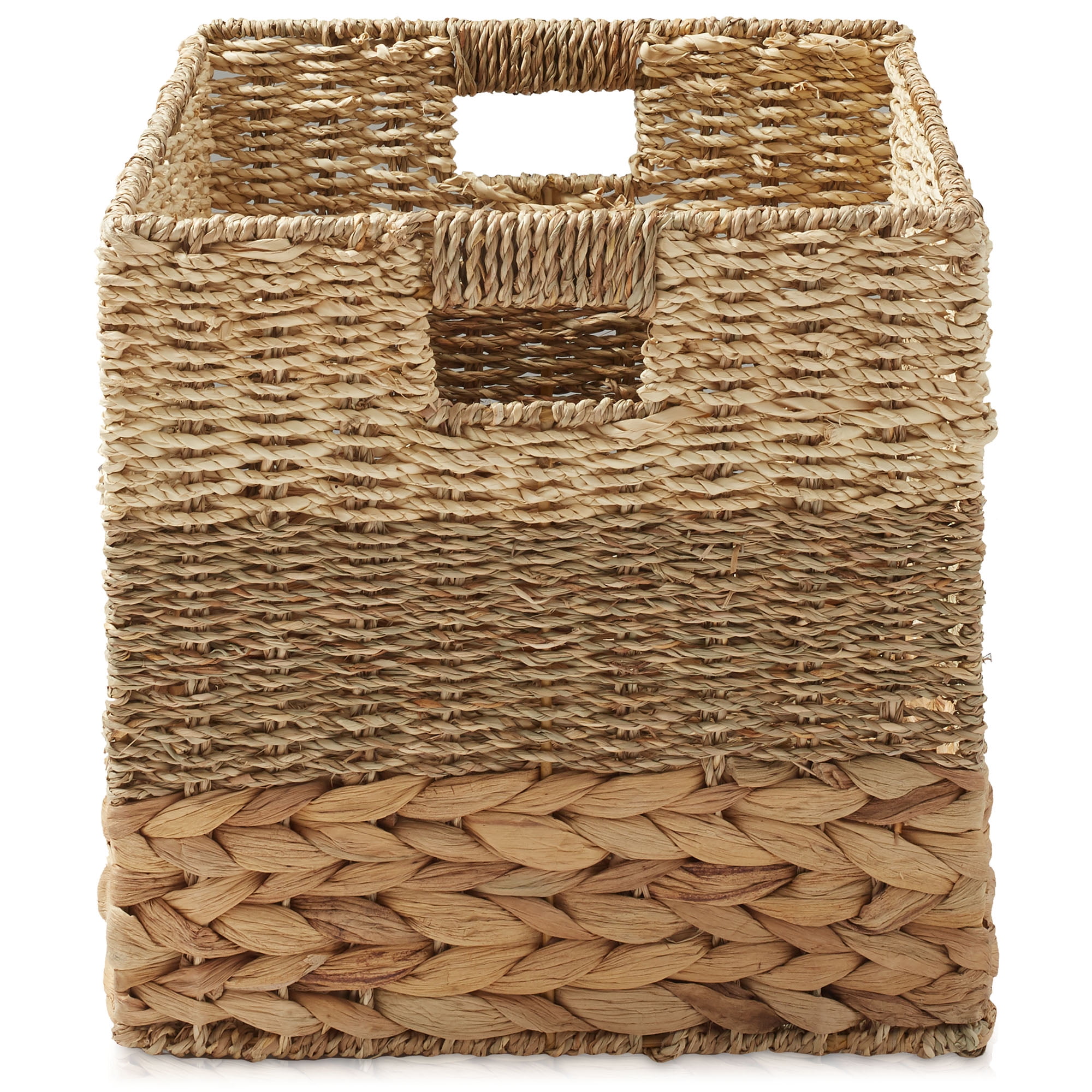 Casafield 13" x 13" Mixed Weave Storage Baskets, Natural - Set of 2 Collapsible Cubes, Woven Bin Organizers for Bathroom, Bedroom, Laundry