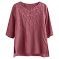 thumbnail image 1 of TaTaai Women's Casual Loose Linen Embroidered Crew Neck Three Quarter Sleeve Tops Vintage Stylish Soft Blouses for Spring Daily Office Dating Wear Gift, 1 of 7