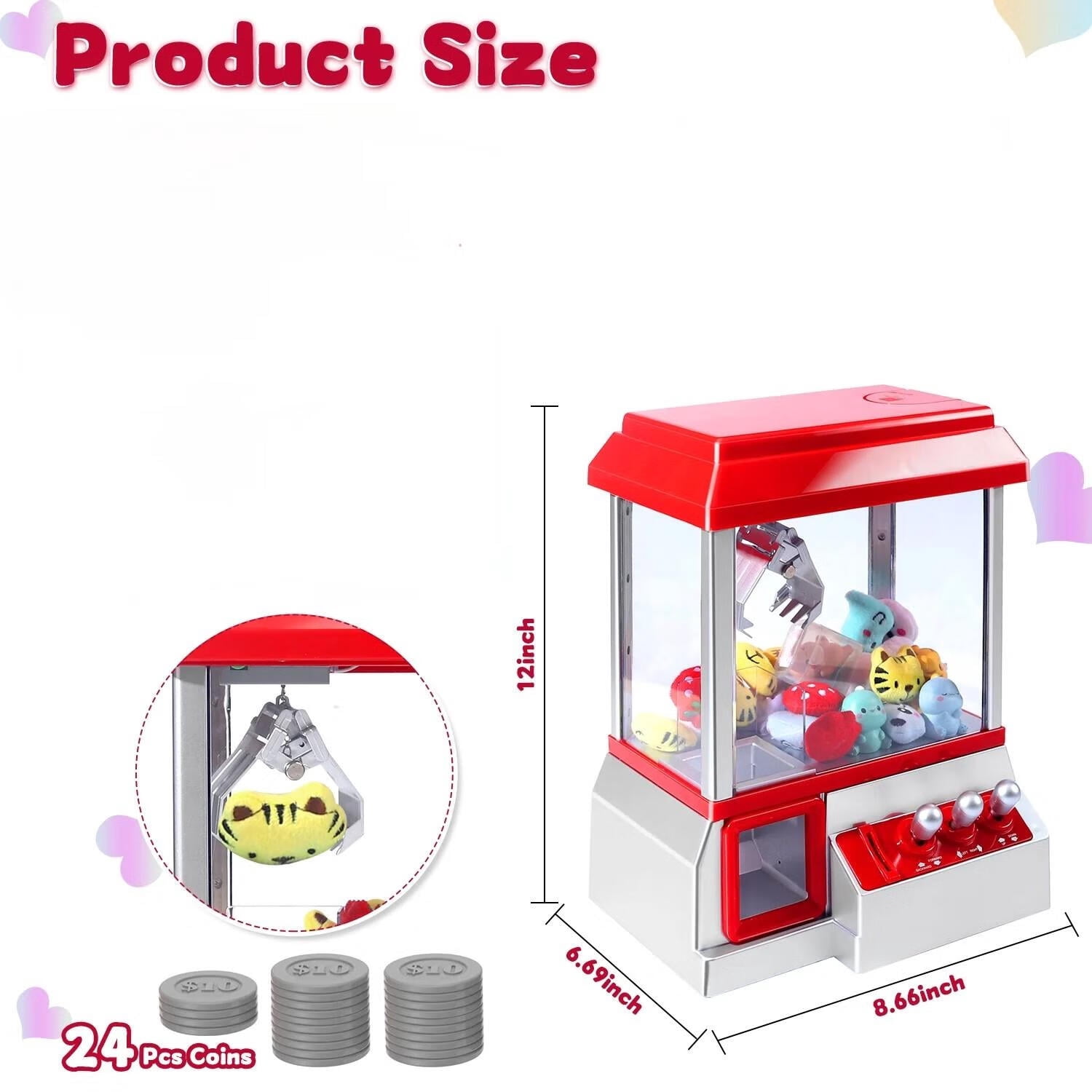 Mini Claw Machine Arcade Toy with Sound - Kids' Candy Dispenser Vending Game, Ideal Christmas & Birthday Gift for Ages 3+