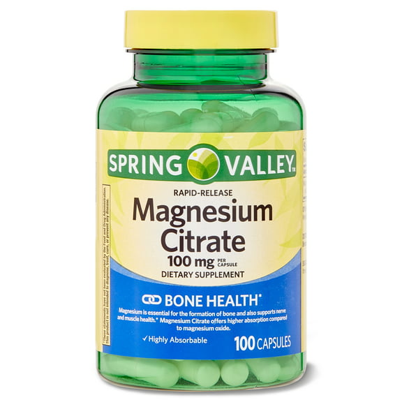 Spring Valley Rapid-Release Magnesium Citrate Bone Health Dietary Supplement Capsules, 100 mg, 100 Count