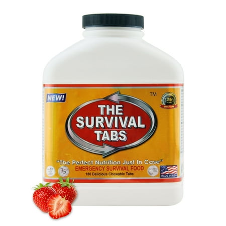 Survival Tabs 15 Day 180 Tabs Emergency Food Survival MREs Meal Replacement for Disaster Preparedness Gluten Free and Non-GMO 25 Years Shelf Life Long Term - Strawberry