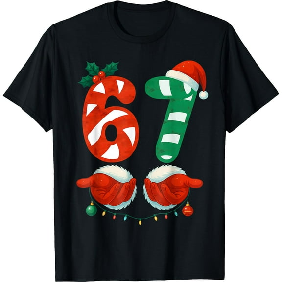 67 Christmas 6 7 Meme Cute Candy Cane 67 Meme Xmas Holiday T-Shirt Tee