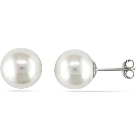 Miabella 9-10mm White Round South Sea Pearl 14kt White Gold Stud Earrings