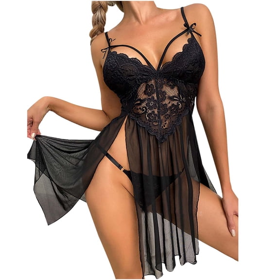 Lindreshi Lingerie Sets for Women 2pc Set Women's Gauze Perspective Pajamas Lace Embroidery Suspender Nightdress Women's Home Clothes