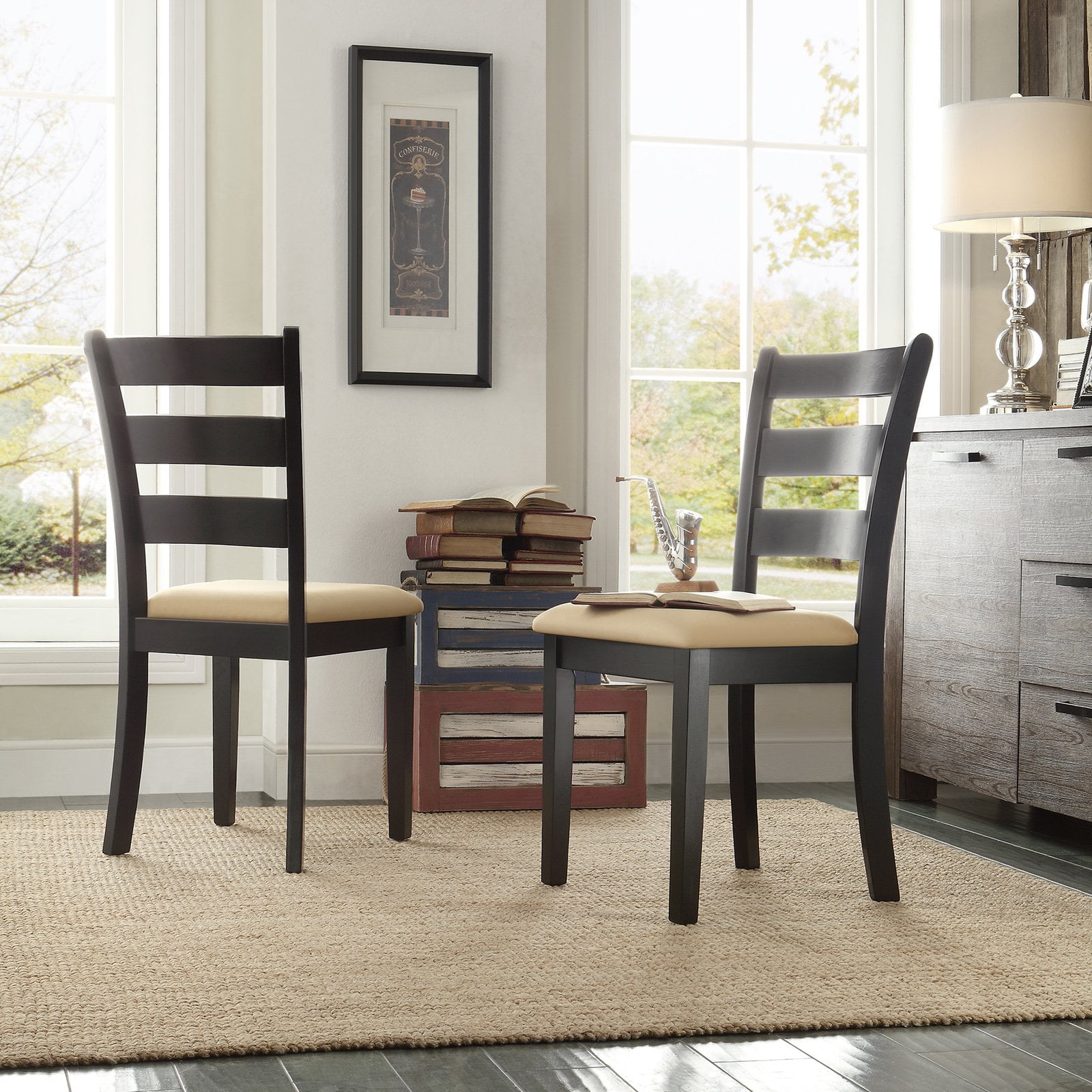 Weston Home Tibalt Black Dining Chair Ladder Back Set of 2