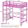 thumbnail image 2 of Aunfebrco Metal Loft Bed Twin Size with L-Shaped Desk and 3 Fabric Drawers, LED Loft Bed Frame with LED Lights and Charging Station, Safety Guard & Ladder & 3 Storage Shelves, Pink, 2 of 9