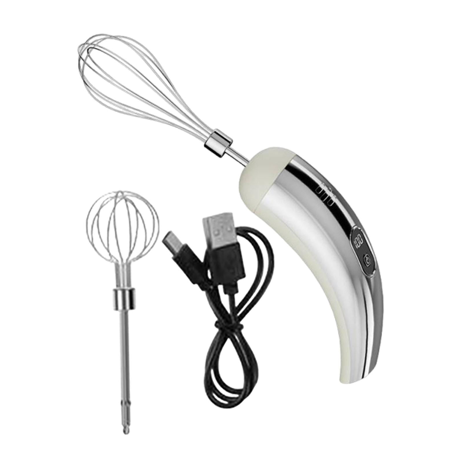 Fiocias Cordless Hand Mixer Compact Electric Egg Beater for Kitchen Baking Cake Shop Silver White
