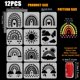 thumbnail image 2 of 12 plantillas de arcoíris para pintar con pincel, 7,9 x 7,9 pulgadas, con temática de sol, nubes, corazones, estrellas, hojas de olivo, lluvia, truenos y relámpagos., 2 of 7