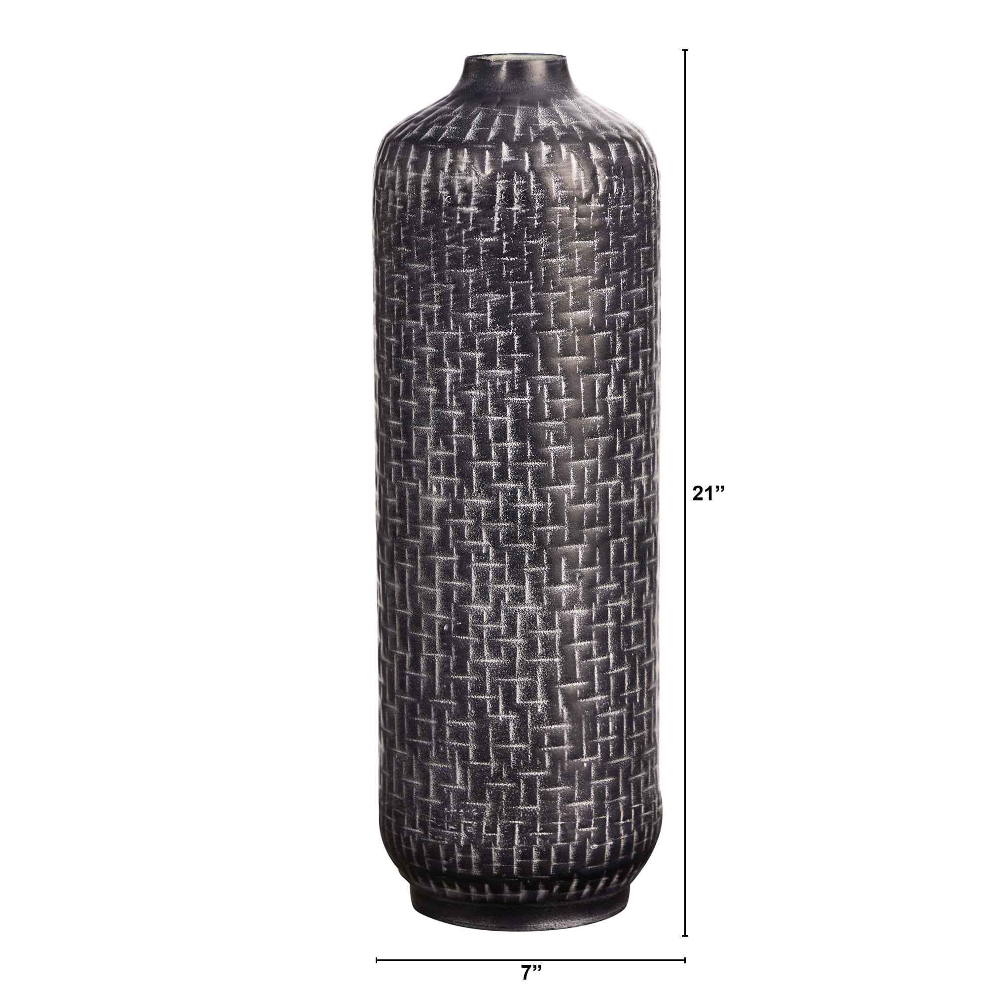 Nearly Natural 21in. Embossed Metal Cylinder Vase, Gray