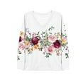 thumbnail image 4 of Womens Tops Plus Size Floral Printing V-neck Long Sleeve Casual Loose T-shirt Top White, 4 of 4