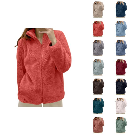 Fuzzy Jackets for Women 2026 Fashion Soft Thermal Long Sleeve Stand Collar Full Zip Up Winter Coat Outerwear