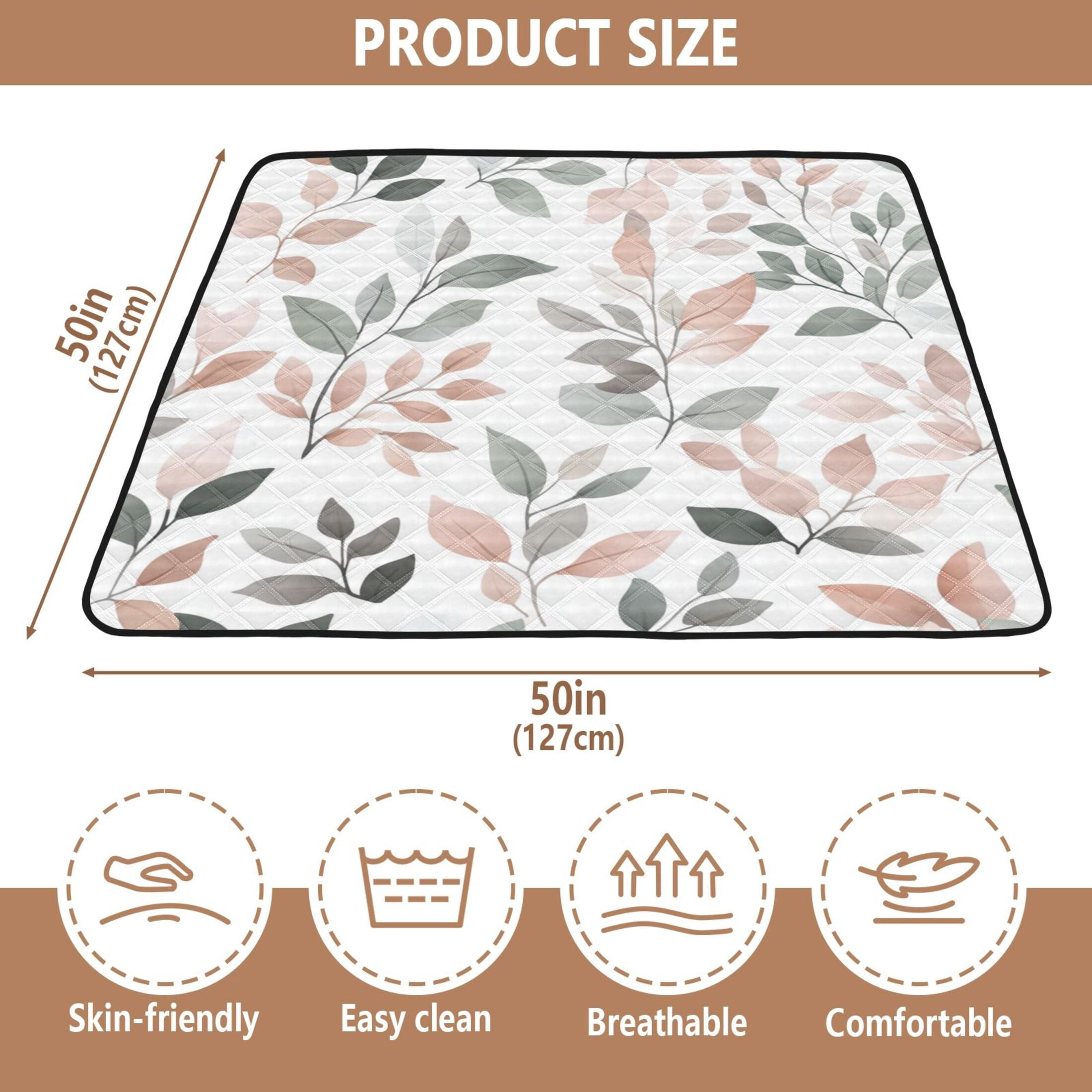 WOBOGO A Pattern Of Leaves in Soft Pinks Baby Playmats Extra Large Waterproof Rollable Activity Pads for Toddlers 50×50inch