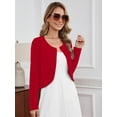 thumbnail image 5 of DEMOTIME Women's Cardigan Long Sleeve Open Front V Neck Cropped Bolero Shrug for Dresses Red L, 5 of 7