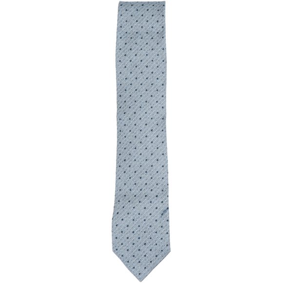 Ermenegildo Zegna Men's Navy / Silver Carolina Blue Linen and Silk Polka Dot Overlay Necktie - One Size