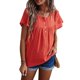 thumbnail image 1 of Camiseta informal de verano con cuello en U y mangas cortas con volantes y ribete de botones en la parte superior del busto plisado para mujer, 1 of 7