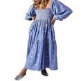 thumbnail image 1 of AMERTEER Robe Longue pour Femmes Manches Longues Col Carré Broderie Fleur Robe Évasée, 1 of 4