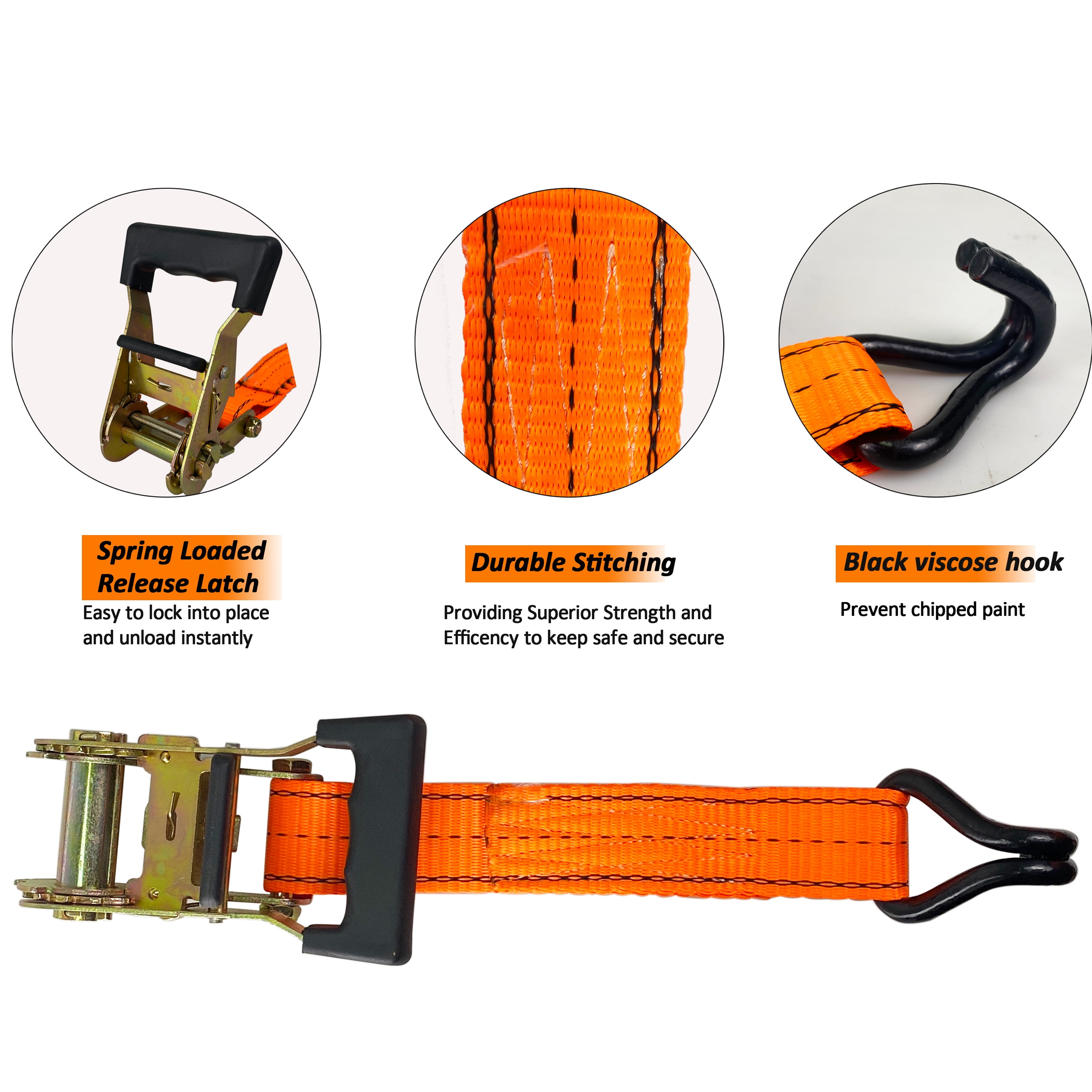 HFS(R) 4Pcs 1.5" x 15 ft Heavy Duty Ratchet Cargo Tie Down Straps 3000 lbs Dual J-Hooks Orange