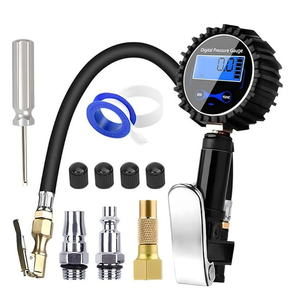 Digital Tire Inflator with Pressure Gauge,2025 Heavy Duty Air Chuck and Compressor Accessories with Rubber Hose and Quick Connect 250 PSI,0.1 Display Resolution (Set A)