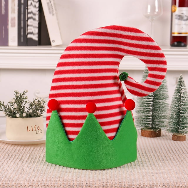 Fiudx Gorro Navideño con Diseño de Patchwork a Rayas, Tela Ligera No Tejida, Parte Superior Adornada con Campanas, Llamativo Adorno Navideño, Accesorio para Disfraz de Fiesta, Talla Universal, Ideal