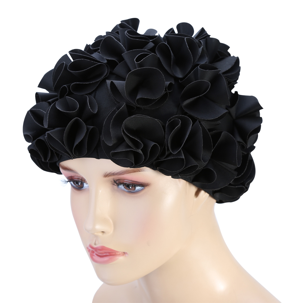 Flower Swim Hat,Bathing Cap Women Children Retro Floral Flower Fashion Elastic Swiming Hat Long Hair Swim Bathing Cap