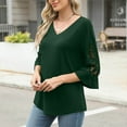 thumbnail image 3 of ABATAB Women Lace Tops Elegant Hollow Sleeve Dressy Tee Pullover Casual V Neck 3/4 Ruffle Sleeve Shirts Ladies Fashion(XX-Large,Khaki), 3 of 6