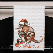 Armadillo Christmas Festive Dish Towel Waffle Weave 16x24 Holiday Kitchen Decor