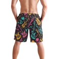 thumbnail image 3 of Dailycode Men's Quick Dry Swim Trunks Beach Shorts Casual Summer Board Shorts with Pockets, Neon Guitar and Skull, 3 of 8