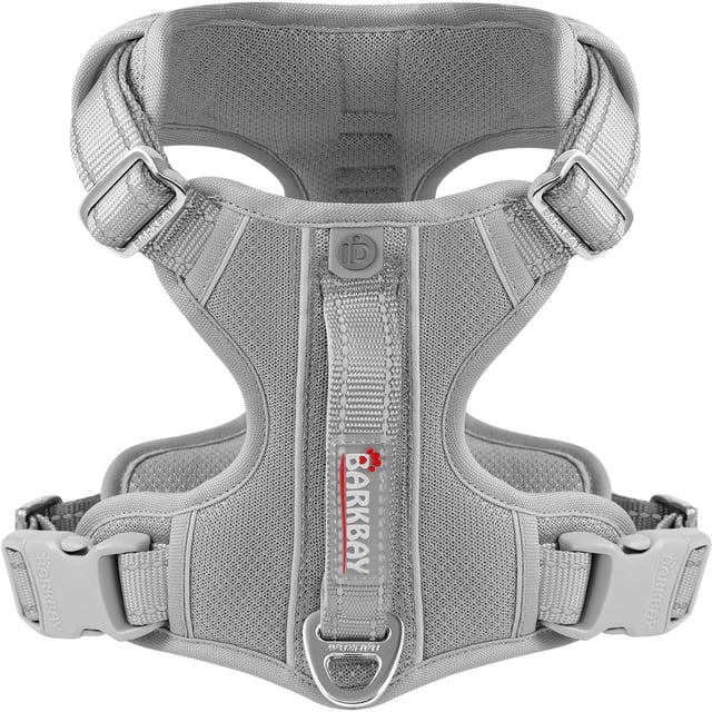 Barkbay Arnés Para Perro Sin Tirones Con Bolsillo Para Etiqueta De Identificación, Resistente Reflectante, Fácil Control Para Perros Grandes (Gris M)