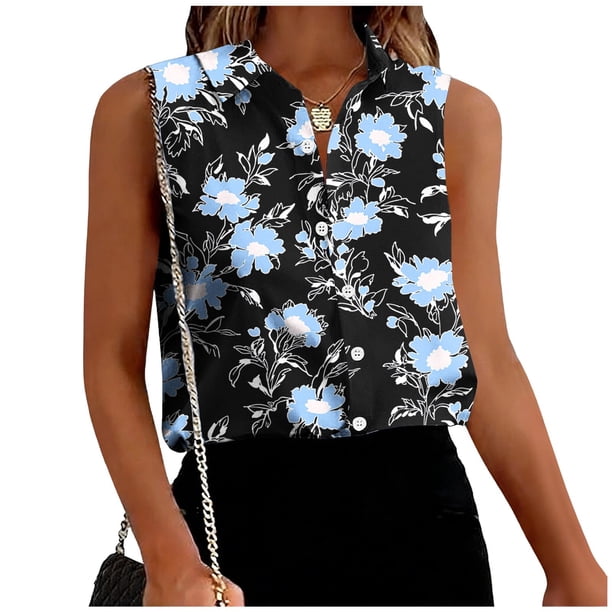 TaTaai Sleeveless Short Sleeve Blouse Lightweight Drape Women's Casual Fashion Lapel Button Printed Loose Summer Office Daily Top Gift