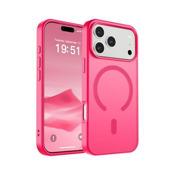 ZHU997 Magnetic for iPhone 17 Pro Case (Compatible with MagSafe)(Military Grade Drop Protection) Translucent Matte Shockproof with Anti-Fingerprint Phone Cover 2025,Hot Pink