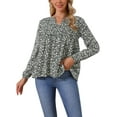 thumbnail image 4 of INSPIRE CHIC Women's Floral Blouses V Neck Long Sleeve Babydoll Flowy Spring Summer Top S Black, 4 of 6