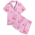 thumbnail image 3 of Kids Girls 67 Pajama Button Short Sleeve Shorts Two Piece Silk Sleepwear Children Valentine's Day Nightwear Outfit for Kids Cozy Loungewear, 3 of 5