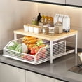 thumbnail image 6 of Piwvid Kitchen Countertop Organizer with Drawer and Wire Basket, 2-Tier Hardwood Shelf for Coffee Maker—Sliding Drawer for Fruit Storage, Space-Saving Kitchen Pantry Organizer with Counter Shelf, 6 of 9