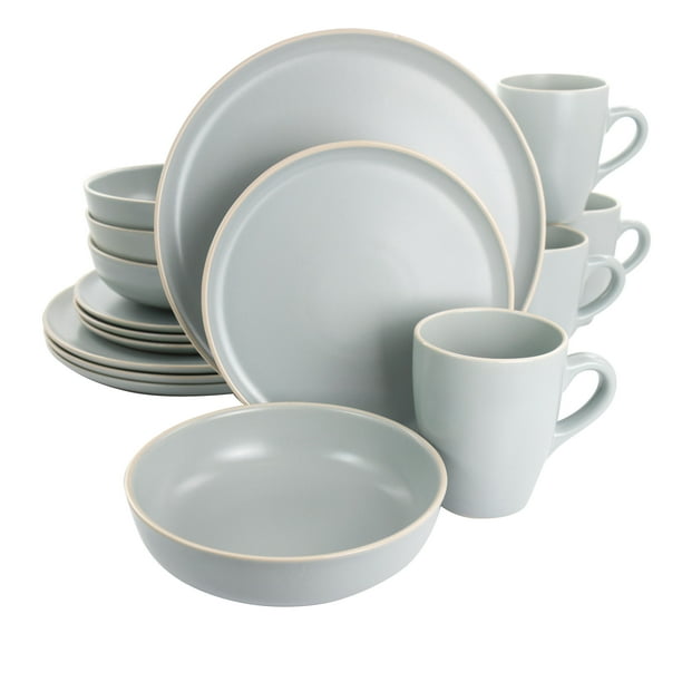 Serenade 16 Piece Round Stoneware Dinnerware Set in Light Grey
