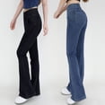 thumbnail image 2 of Pantalones acampanados de mezclilla con cintura alta y adelgazamiento para mujer, pantalones casuales ajustados elásticos para deportes, yoga y exteriores, 2 of 5