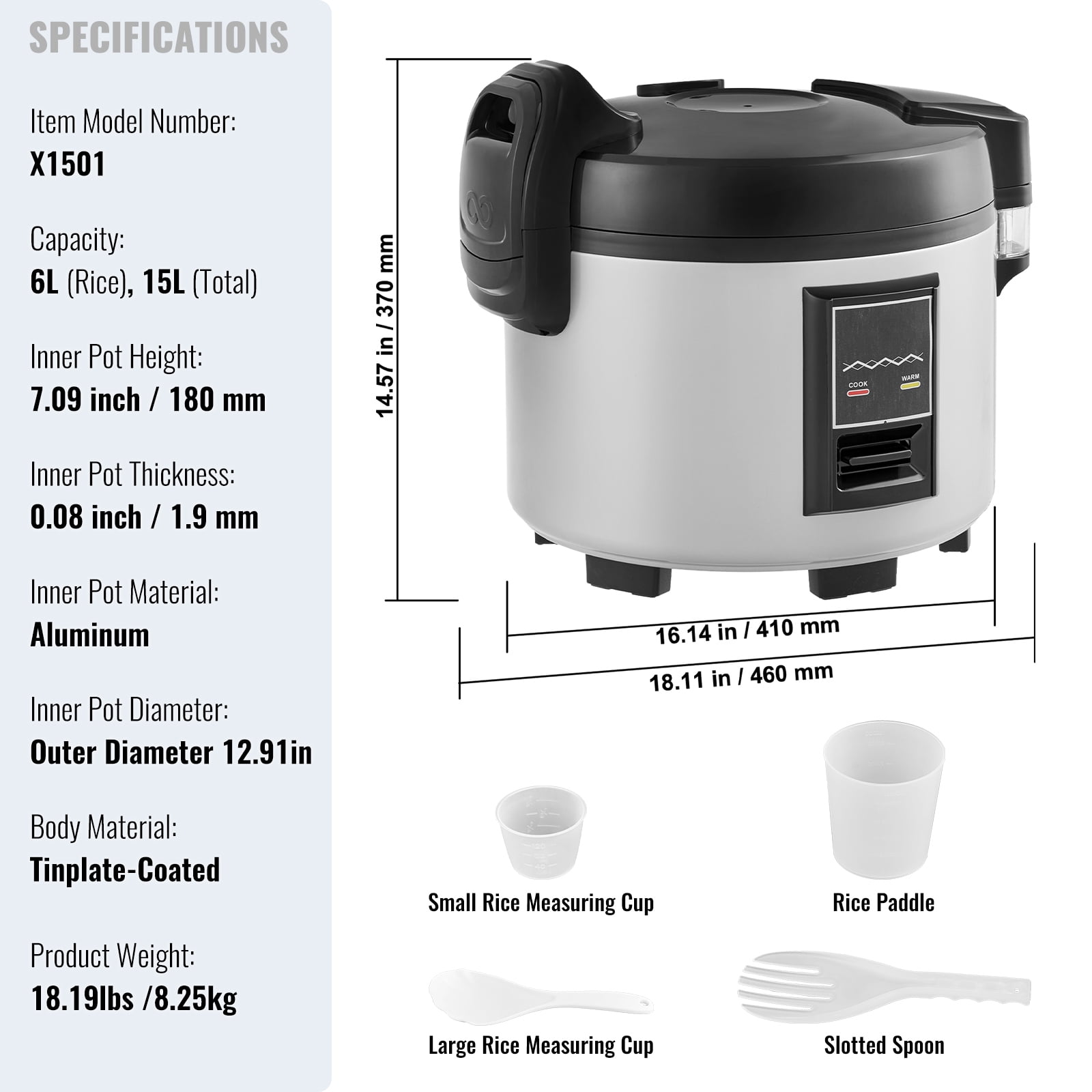 KFFKFF Large Capacity Rice Cooker, Serves 70 Cups, 15.85 Qt / 15L, Durable Nonstick Pot, Swift Cooking & 12-Hr Warmth Retention, Includes Measuring Cup & Paddle, Ideal for Food Businesses