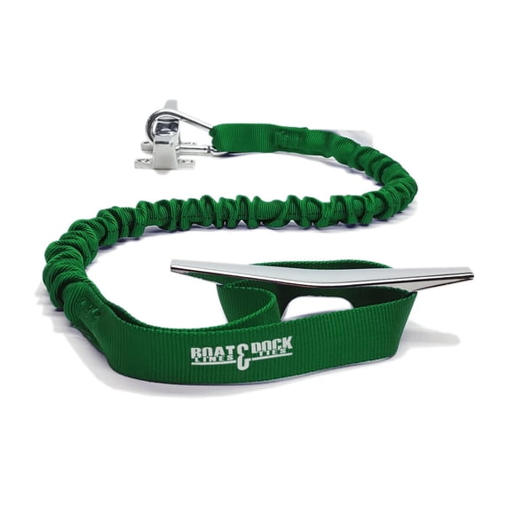 Boat Lines & Dock Ties Bungee Boating Dock Ties, One Loop and Hook, Pack of Two, Made in USA (Green, 36" Hook and Loop)