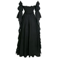 thumbnail image 3 of Renaissance Princess Maxi Gown, Off Shoulder Puff Sleeve Renaissance Ball Gown, Ruffled Chiffon Vintage Medieval Princess Cosplay Maxi Dress for Halloween Wedding Party, Black L, 3 of 8