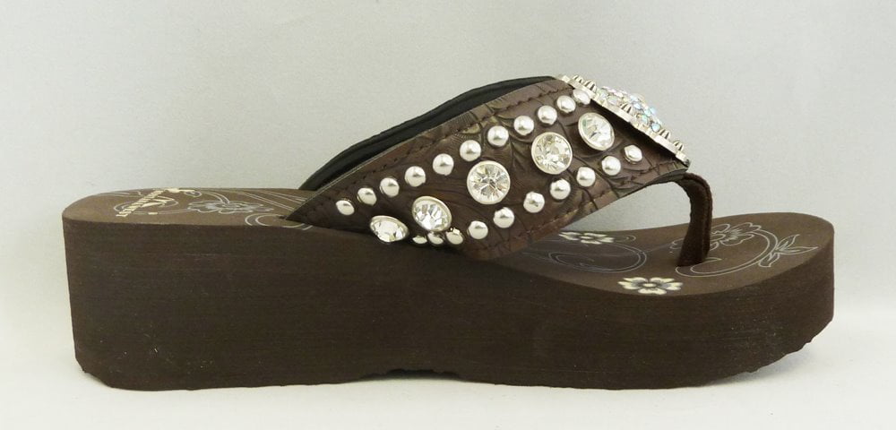 Montana West Ladies Flip Flops Rhinestones Floral Concho Coffee Montana West Ladies Flip Flops Rhinestones Floral Concho Coffee