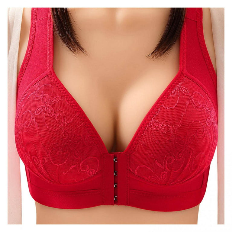 Push Up Bras for Women No Underwire Front Fastening Bras Front Closure  Wireless Sexy Bras Full Coverage Large Breasts Bralettes High Support Lace  Red