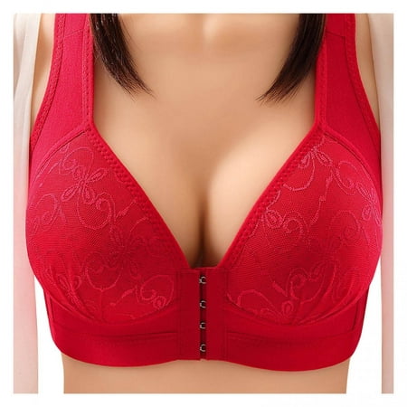 

Zpanxa Bras for Women Plus Size Bra Casual Sexy Lace Front Button Shaping Cup Shoulder Strap Underwire Bra Plus Size Extra-Elastic Wirefree Womens Bras Sports Bra Red XL（42/95）
