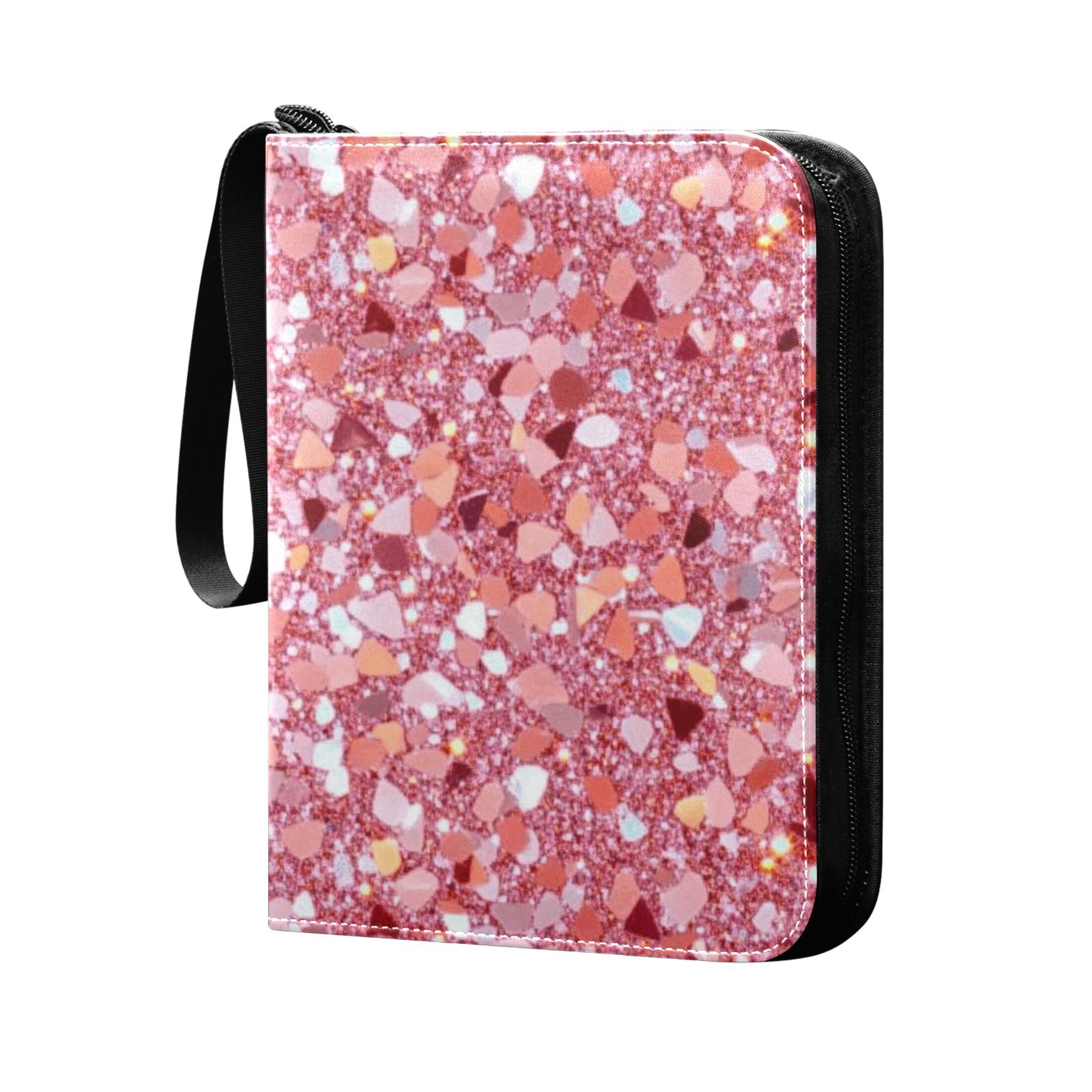 Trading Card Binder Album 400 Pockets 50 Removable 4-Pocket Pages Waterproof Pink Clastic Gemstone
