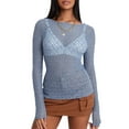 thumbnail image 2 of Faithtur Femmes Été Pure Crop Tops Manches Longues Équipée Dentelle Courte Sortir Tops pour la Fête, 2 of 9