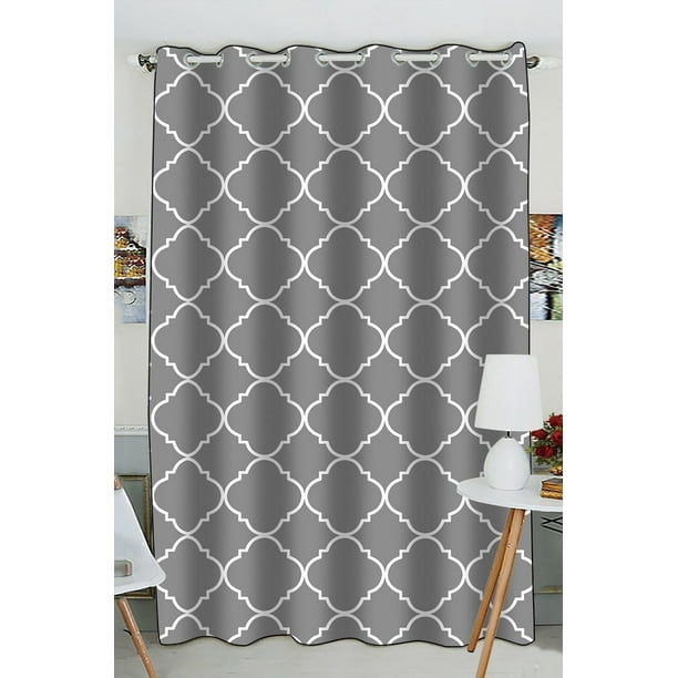 Gckg Light Grey Quatrefoil Pattern Window Curtain Kitchen Size 52 W X 84 Inches One Piece Com Gckg Light Grey Quatrefoil Pattern, Grey Quatrefoil Curtains