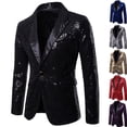 thumbnail image 4 of Wrtxtat Men's Shiny Sequin Blazer Sparkle Metallic Tuxedo Party Jacket Festival Party Prom Performance One Button Jacket Big and Tall Black XXXXXL, 4 of 7