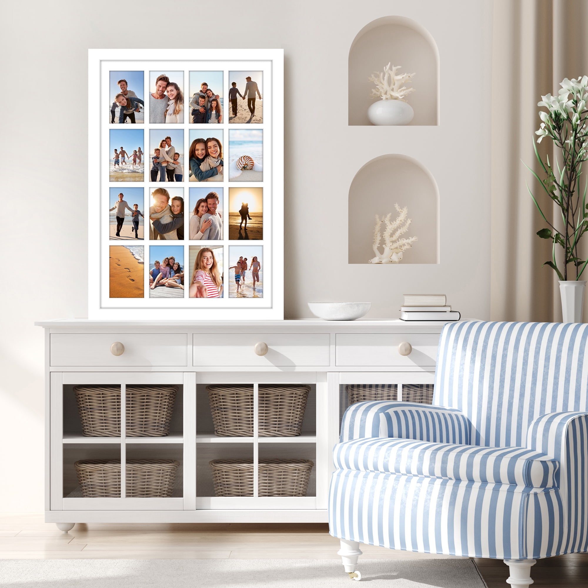 Americanflat 4x6 Collage Picture Frame with Shatter-Resistant Glass Fits 16 use as One 18x26 Poster Frame - White