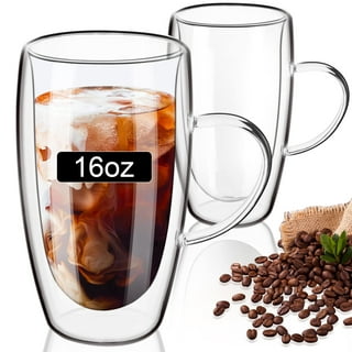 ComSaf 400ml Glass Coffee Mugs Set of 4, Clear Glass Coffee Cup with Big  Handle, Large Borosilicate Glass Mug for Tea Milk or Hot Cold Beverages